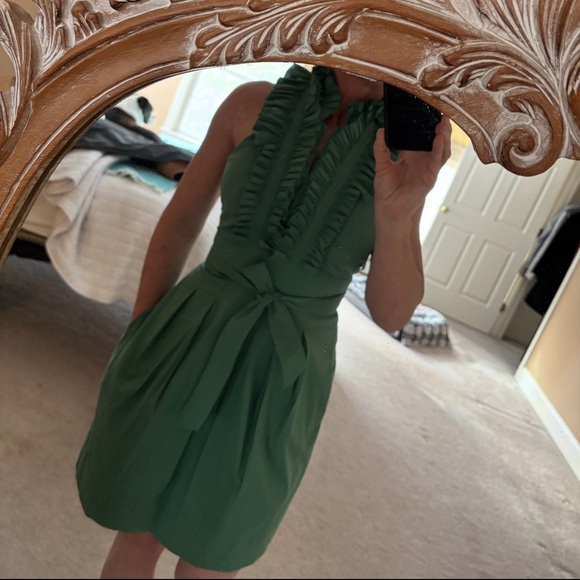 BCBGMAXARIA Green Ruffled Halter Dress - Picture 2 of 9